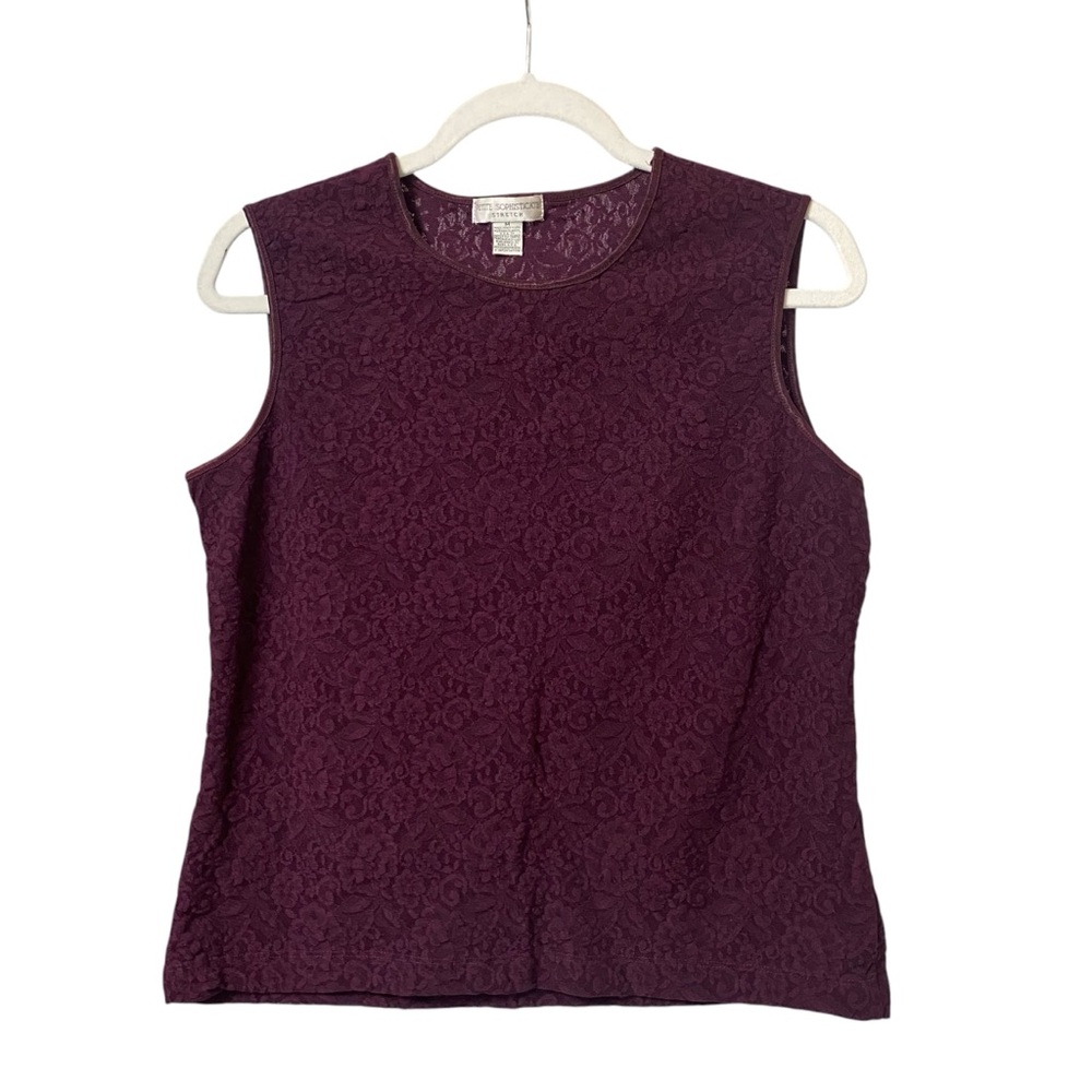 Vintage Petite Sophisticate maroon dark burgundy lined lace sleeveless Top M